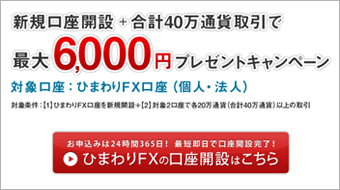 新規口座開設 ＋ 合計40万通貨取引で最大6,000円プレゼントキャンペーン