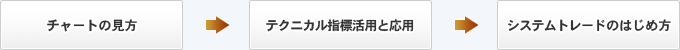 チャートの見方→テクニカル指標活用と応用→システムトレードのはじめ方