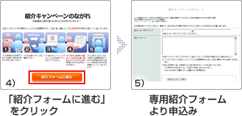 4）「紹介フォームに進む」をクリック　5）専用紹介フォームより申込み