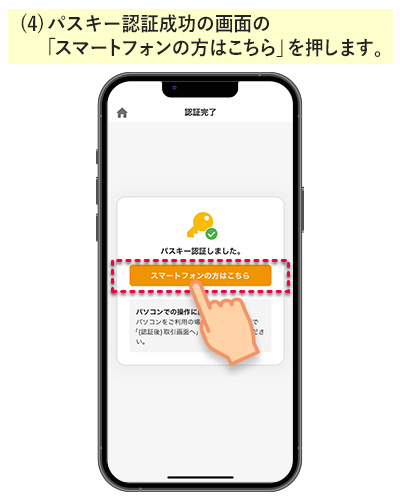 認証成功画面の「スマートフォンの方はこちら」を押します